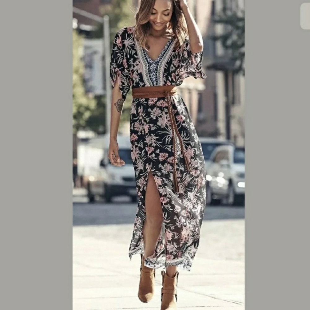 Floral Kimono Sleeve Maxi Dress